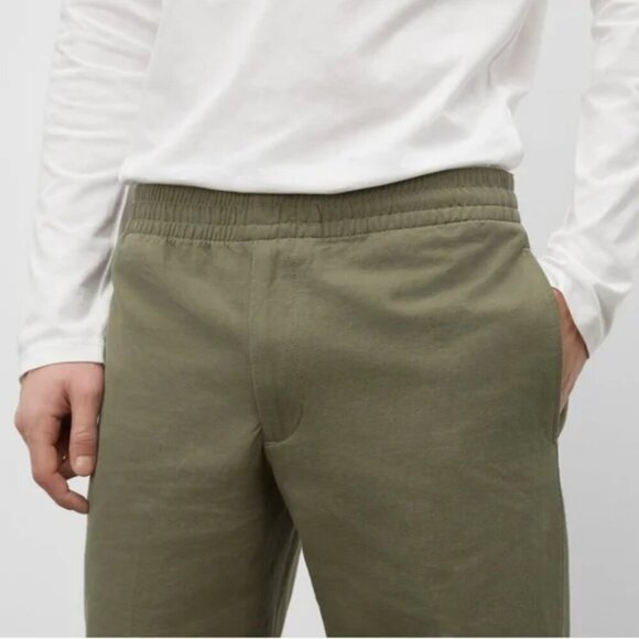 NWT Club Monaco | Men's Elasticated Linen Blend Trousers in Olive Green - Picture 4 of 16